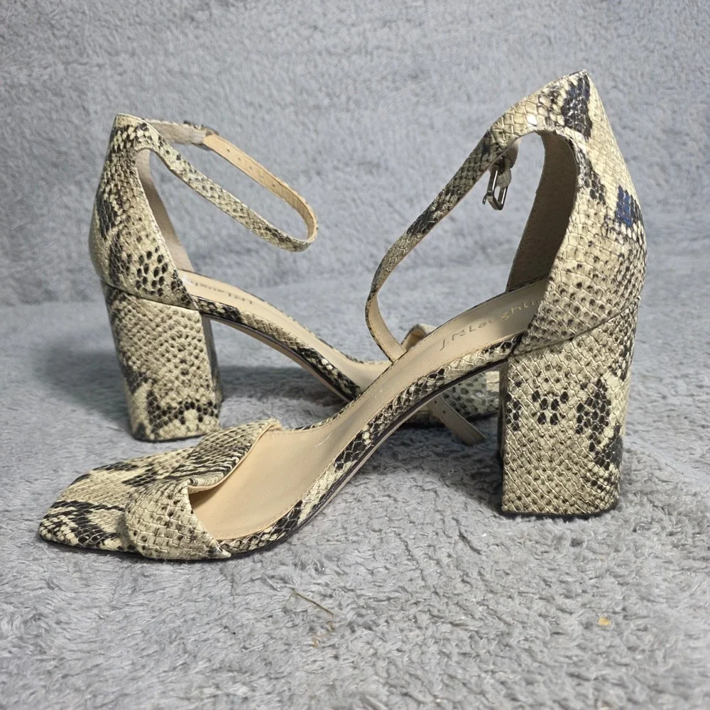 JMCLaughlin Women Snakeskin Leather Block Heel Ankle Strap Sandals Size 11‎ NEW
